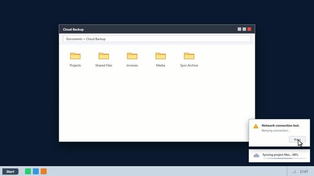 Network connection lost during cloud backup process. 4K Video