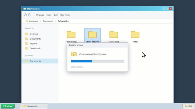 Compressing a folder into a zip archive in file explorer. 4K Video