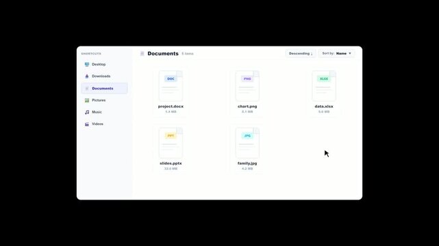 Animated copying and pasting a file from downloads folder to document folder. 4K Video
