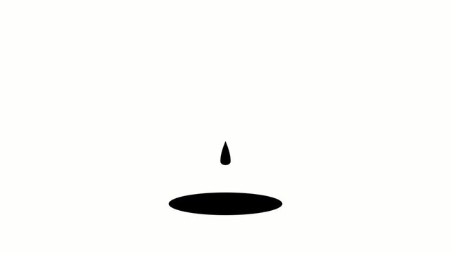 Minimalist animation of a black droplet falling into a pool on white background. 4K Video