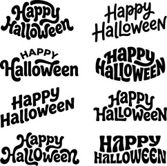 Obraz premium Happy Halloween lettering designs in diverse retro groovy styles with white background for seasonal celebration