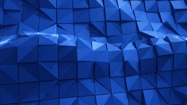 Vivid Blue Geometric Abstract Background Sharp Edges, Facets, and Dynamic Illumination for Futuristic Texture and Pattern Design. Explore Depth, Modern Style, and Energetic Light Streaks