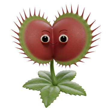 Cartoon Venus Flytrap with Googly Eyes on Transparent Background