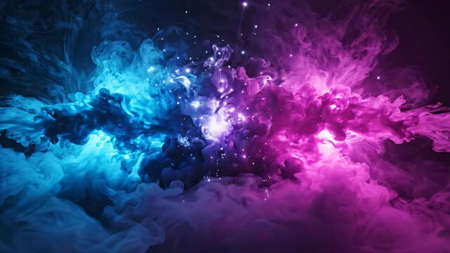 Vibrant Abstract Nebula Blue, Pink, Purple Smoke Explosion, Mesmerizing Color Light, Energetic Chaos, Swirling Wisps, Intrigue, Beauty, Awe, Wonder, SEO Friendly