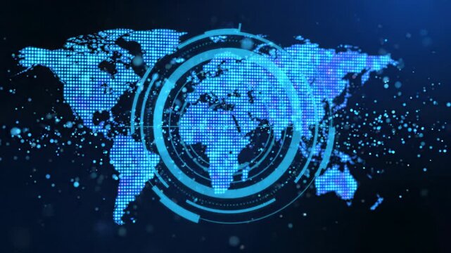Global Digital Network Connection Abstract Blue Technology, Glowing World Communication, Futuristic Interface, Interconnectedness, Innovation, Searchable URL Design