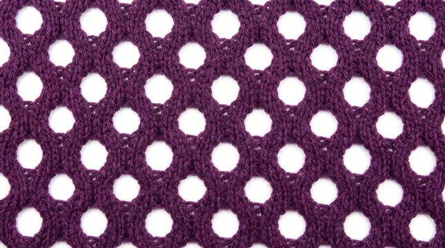 Textured plum knit fabric with repeating openwork diamond pattern against a white background