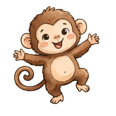 Obraz premium Cute Cartoon monkey, Funny Smiling Animal Characters for Kids, Colorful Vector Illustration in a Fun Zoo Comic Style