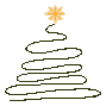Christmas tree with star for holiday decoration pixel art