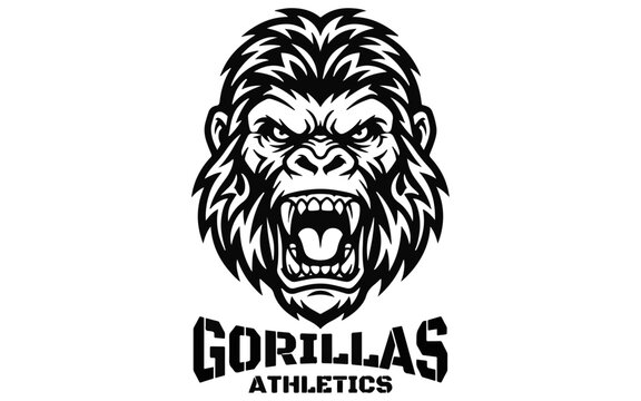 Dark gorilla head silhouette with athletics text a mascot design