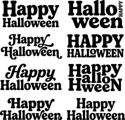 Obraz premium Happy Halloween text designs with varied retro typography and festive spirit for seasonal greetings