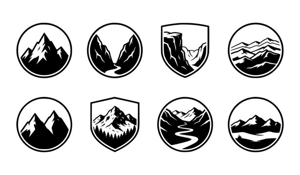 Mountain Hiking Travel Adventure Badge Vector Icon Collection