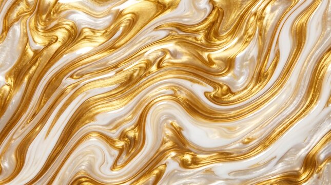 Swirling gold and white liquid marble texture background
