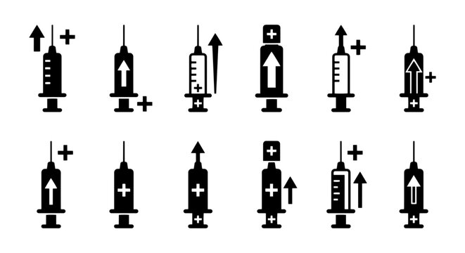Medical Syringe Icons: Injection Growth, Dosage Increase, Healthcare Progress, Vaccine Doses