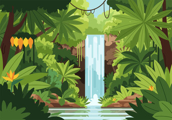 Fototapeta premium Tropical Jungle Waterfall with Lush Greenery