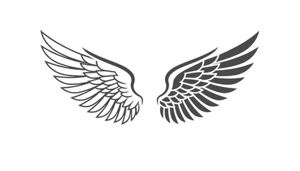 Fototapeta premium Pair of highly detailed black silhouette wings isolated on a clean white background representing freedom or angel.