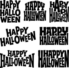 Obraz premium Happy Halloween typography collection with bold lettering and varied styles on a white background for festive celebration