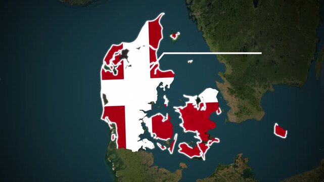 Denmark Map Highlighted in National Flag Colors with Location Marker, Denmark Country Map in Red and White, Denmark Political Map with National Flag Design