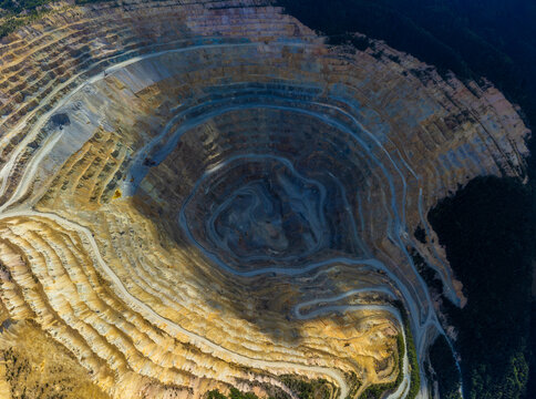 Rosia Poieni copper mine, a massive open pit mine located in the Apuseni Mountains of Transylvania, Romania