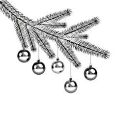 Elegant silver christmas baubles adorning fir tree branch for festive holiday decorations and seasonal greetings © MS PNG STORE