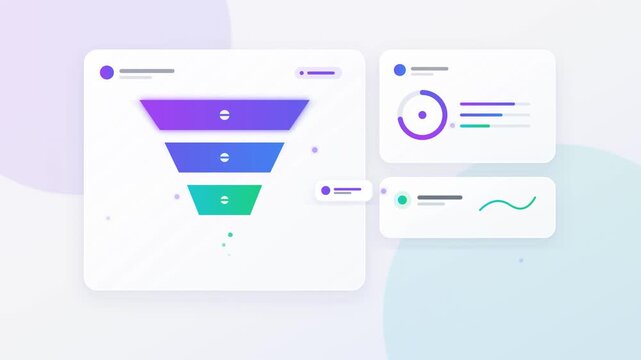 Modern business data dashboard featuring a sales funnel and analytics charts in vector style