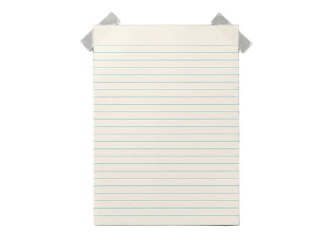 Blank Lined Paper Sheet Taped to a Plain White Background for Notes and Professional Memo Documentation