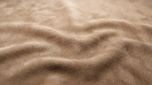 Soft folded warm taupe brown suede leather fabric texture background with gentle waves for luxury fashion product mockup