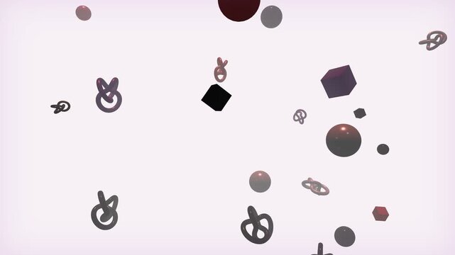 Abstract 3D geometric shapes like spheres cubes and knots floating in zero gravity against a bright white background modern digital CGI animation dynamic minimalist futuristic motion design shot