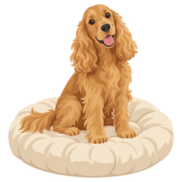 Cute brown cocker spaniel dog sitting on a bed