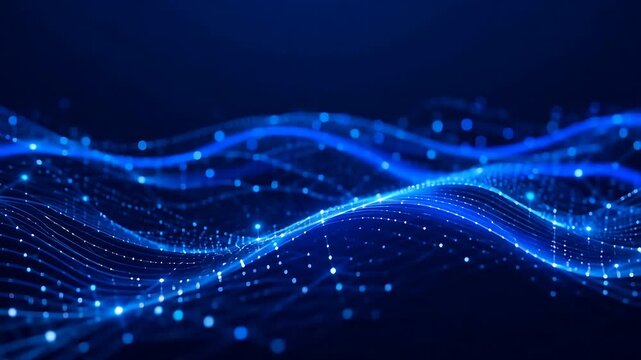 Digital Network Wave Background for Abstract Technology Concept and Futuristic Presentation with Blue Data Lines