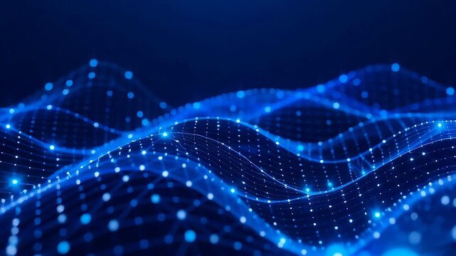 Digital Network Wave Background  for Abstract Technology Concept and Futuristic Presentation with Blue Data Lines