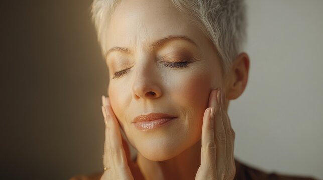 Mature woman with hands on face