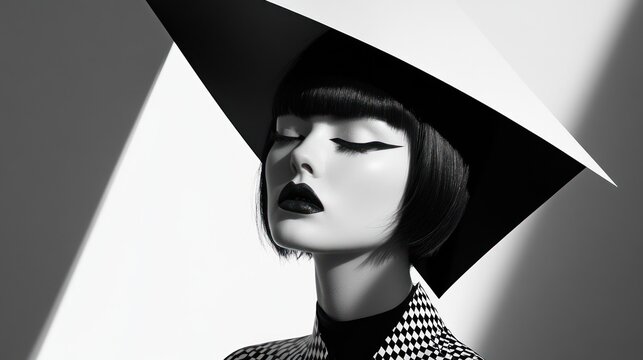 Woman with dramatic makeup in monochrome