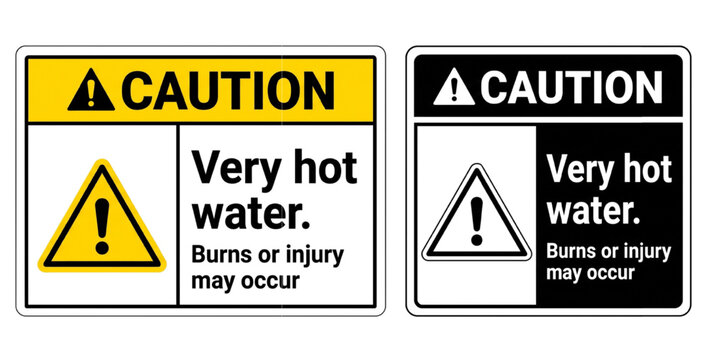 Safety Sign Caution Very Hot Water Burn Injury May Occur Warning Notice Yellow Vector