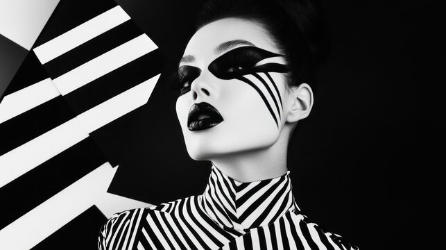 Woman with creative black and white makeup