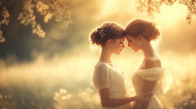 Two women embracing outdoors in the sunlight