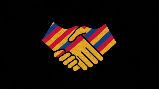 Colorful striped handshake illustration on black background concept