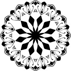 Decorative black and white circular mandala ornament, geometric abstract floral vector design © Chathurika