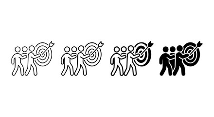 Fototapeta premium Teamwork Target Goal Achievement Icons, Business Strategy Success Vector Set