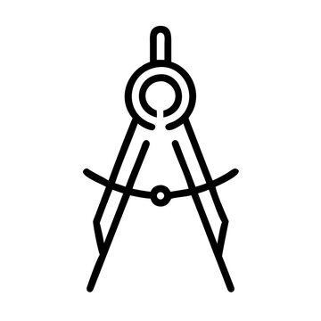 Drafting compass line icon, divider drawing instrument, architecture blueprint geometry and engineering measurement outline vector symbol