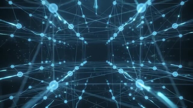Abstract Futuristic Digital Network Visualization with Interconnected Glowing Nodes