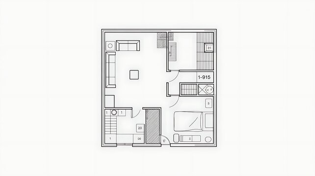 Modern Minimalist One Bedroom Apartment Floor Plan Architectural Layout for Residential Housing Design