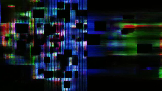 ブロック状に砕け散るピクセルアートグリッチ