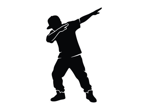 Dabbing boy silhouette vector, young hip hop dancer performing dab move, urban streetwear style character icon for youth culture