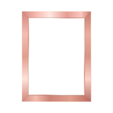 Elegant rose gold metallic rectangular picture frame with a white center transparent background