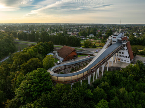 Sigulda Bobsleigh and Luge Track surrounded by forest and city in Latvia
