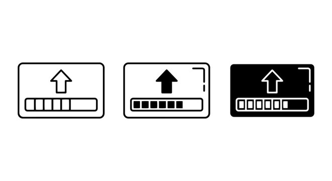 Upload Progress Bar Icons, Loading Indicator Vector Set, Data Transfer Status Graphics