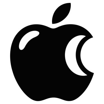 Black vector icon of a bitten apple silhouette with a leaf on top for food and fruit concepts