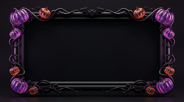 Decorative rectangular frame featuring dark gothic floral patterns and purple roses on black background