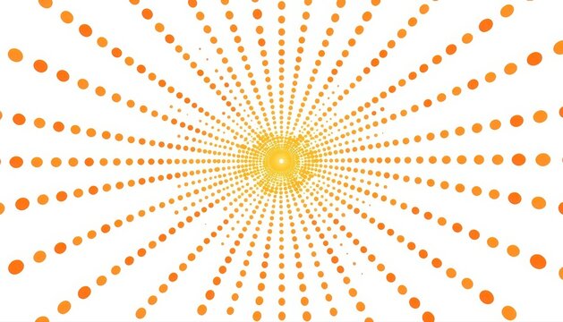 Abstract orange sunburst dotted rays radiating from the center on white background with dot texture orange dots graphic resource design element abstract sunburst background radiating explosion