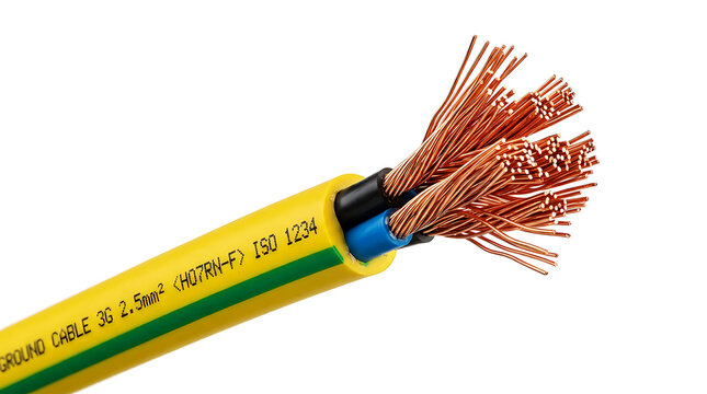 Industrial electrical cable with red connectors, isolated on white